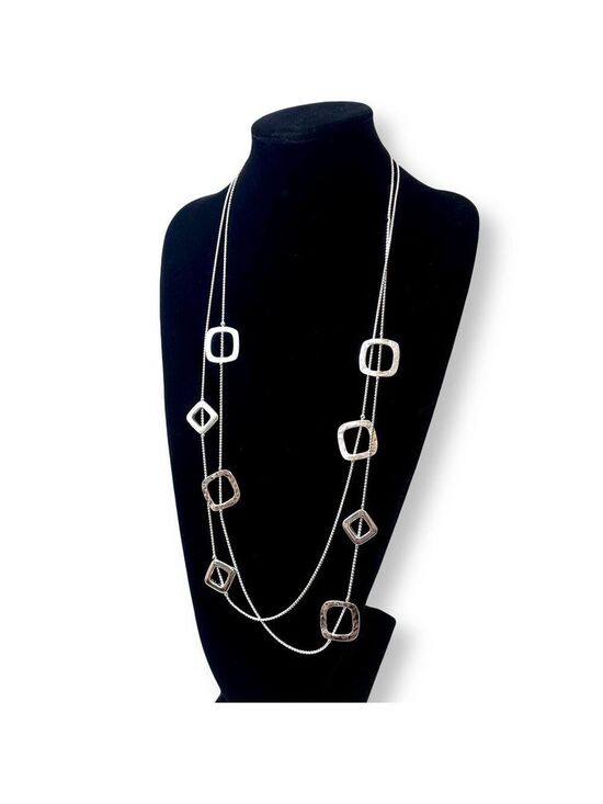 Chico's Jewelry - Chicos NWT Silver Square Station Double Strand Necklace